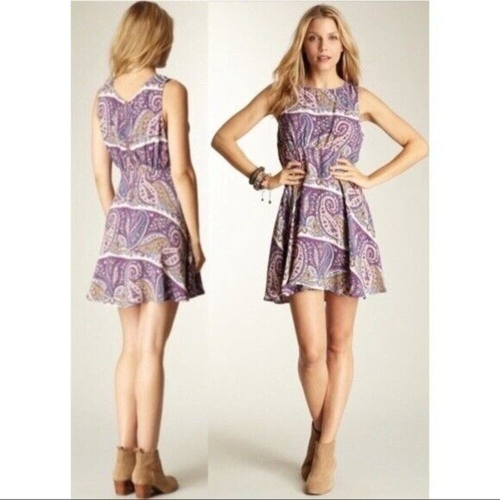 Free People Women's Dancing Pretty Sleeveless Mini Dress Purple Paisley 0